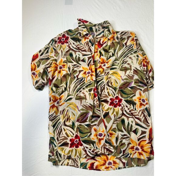 Saks Fifth Avenue Vintage Floral Hawaiian silk oversized button up shirt, size S - Picture 1 of 6
